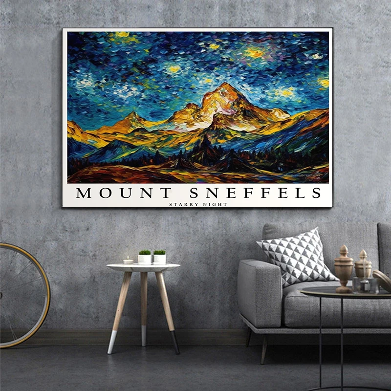 Van Gogh Style Starry Night Mount River Posters Printing Decorative Canvas Painting Living Room Bedroom Room Wall Art Home Decor