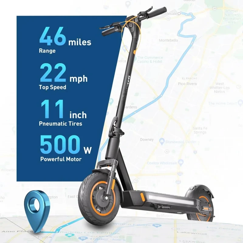 Hiboy Pro Electric Scooter, 46.6 Mi Long Range, 22 MPH Power by 650W MAX Motor, 11'' Pneumatic Tires, Split Hub Design, Dual