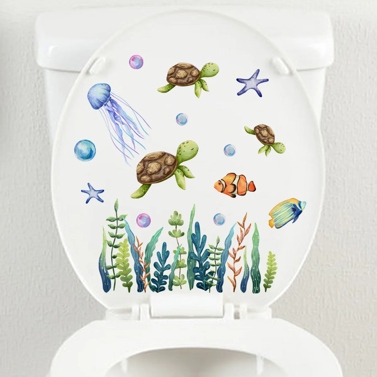 Self-Adhesive Wall Sticker, Turtle, Jellyfish, Seaweed, Toilet, Decoration