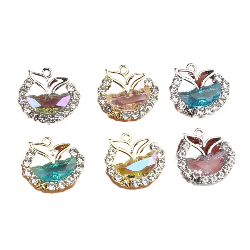 6pcs/lot 16*17MM Zinc Alloy Resin Rhinestone Inlaid Fishtail Round Pendant Charms DIY Necklace Bracelet Earrings Accessorie