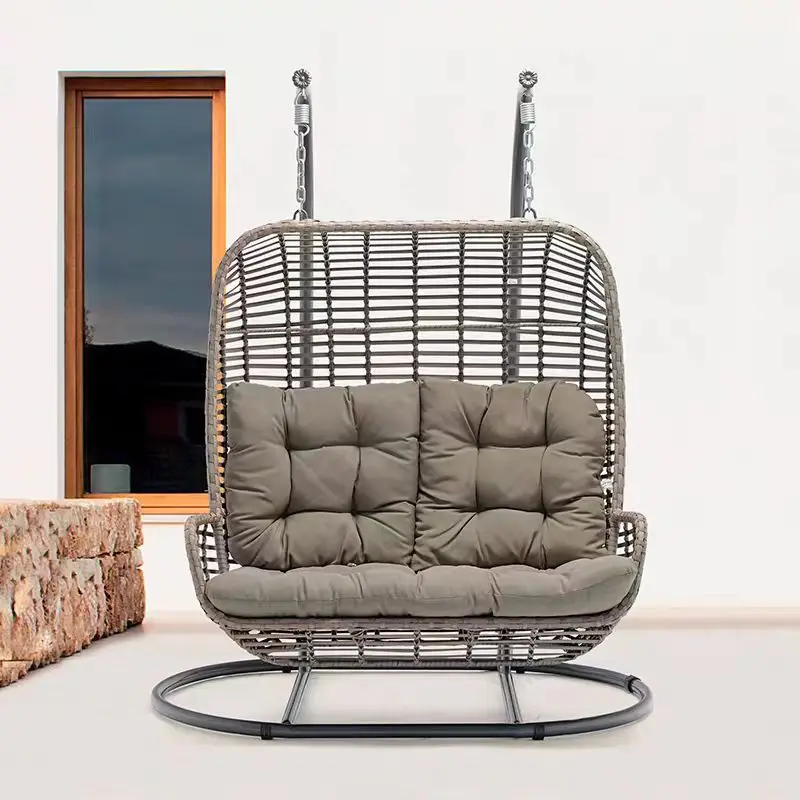 Modern egg-shaped rattan outdoor swing chair waterproof seat cushion, suitable for 2 people, suitable for terraces, balconies