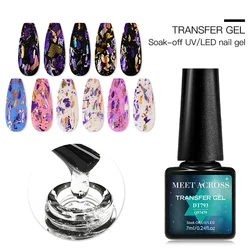 MEET ACROSS 7ml Transfer Foil Gel Nail Polish Nail Art Varnish For Adhesive Sticker Nail Glue Semi-Permanant Soak Off UV LED Gel