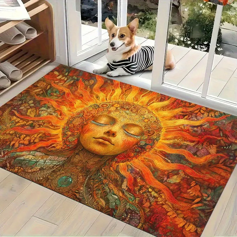 Elegant floral vine 2D printed carpet with cursive welcome text on cream base for sophisticated commercial interior decor