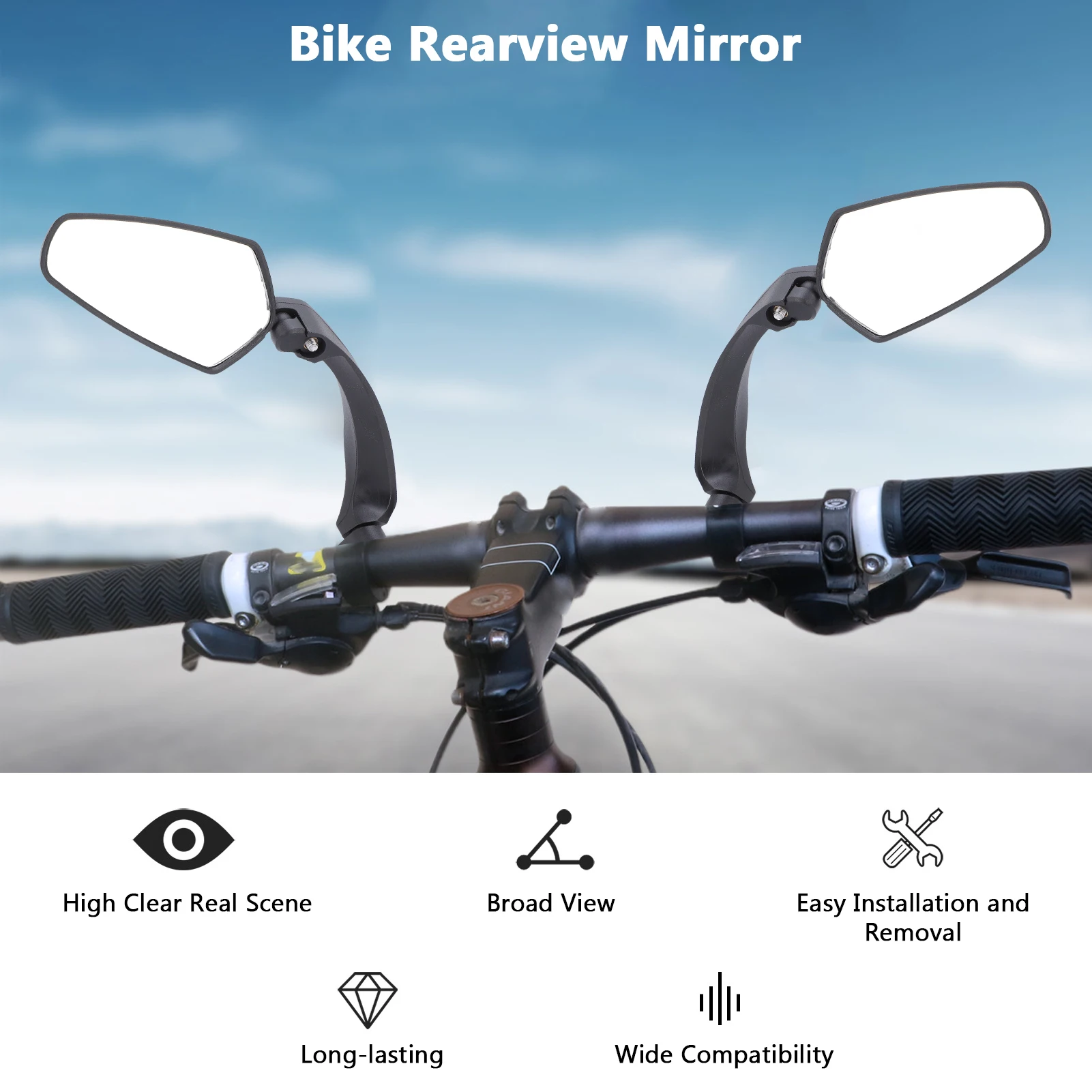 

1 Pair Bike Rearview Mirror High Clear Bike Rear View Mirror 2.2-2.4cm Handlebars for Road Bike Folding Bike E-bike