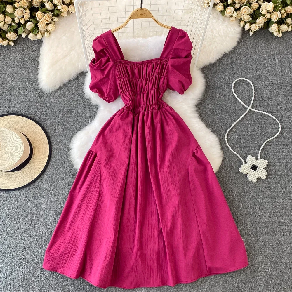 New Summer Y2K Vintage Women Dress Elegant Puff Sleeve Big Swing Party Dress Korean Fashion Lady Outfits Vestidos