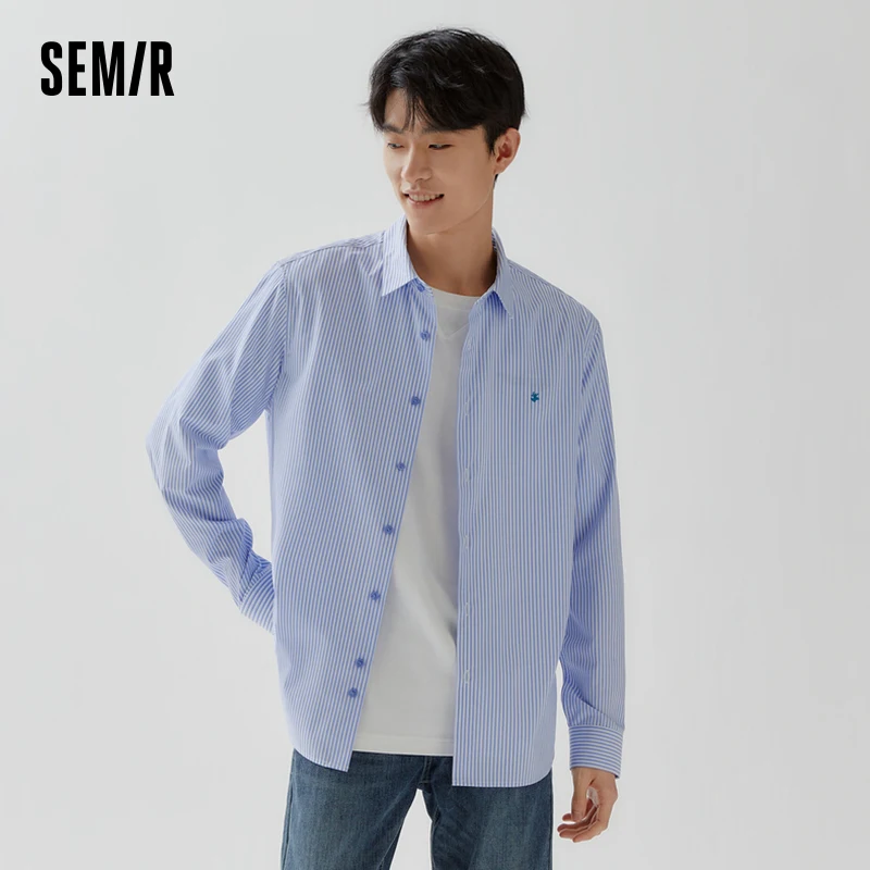 Semir Long-Sleeved Shirt Men 2023 Autumn New Retro Fashion Pinstripe Shirt