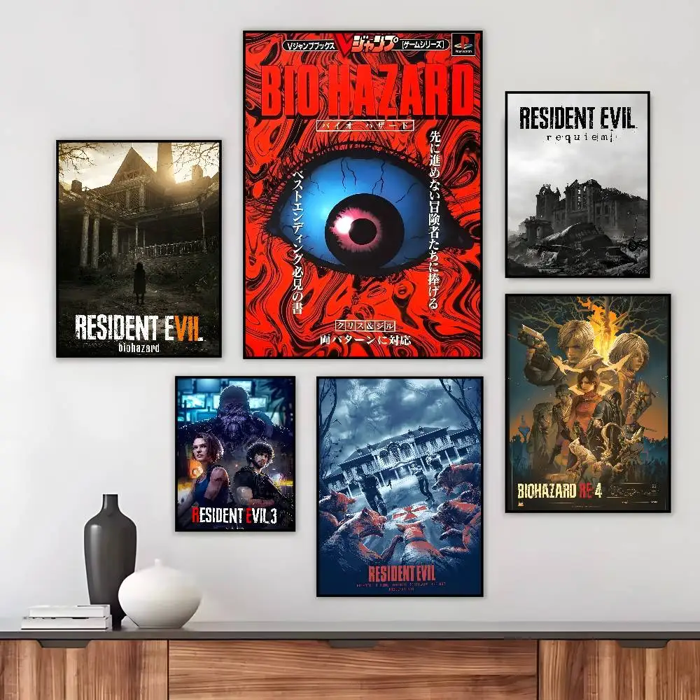 R-Resident Evil HORROR SURVIVAL GAME poster art HD canvas advanced aesthetic Printing Paper Wall Art for Living Room Home Decor