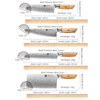 Sada kuchyňských nožů XINZUO 1-8 ks, 73 vrstev, damašková ocel, čepel z oceli 15°±1 na stranu, rukojeť z olivového dřeva 10 nejlepší prodej nože xinzuo - №1