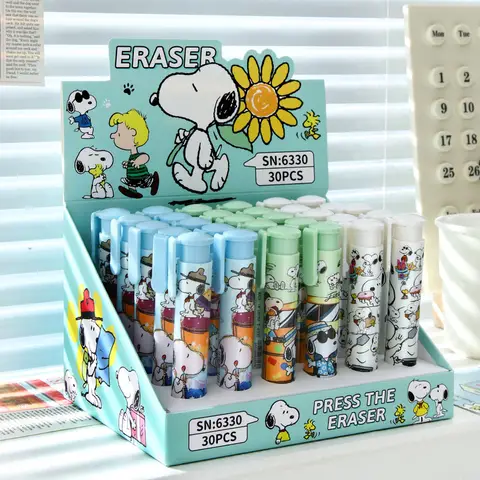 6/30pcs Anime Snoopy Press Eraser Creative Pen Pencil Eraser Student Stationery Supplies Rubber Eraser Gift Wholesale
