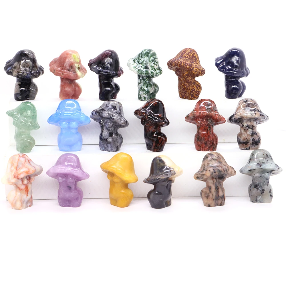 32mm Mushroom Hat Lady Statue Carved Natural Stone Busts Healing Crystals Figurine Collectible Home Decor Art Sculpture Ornament