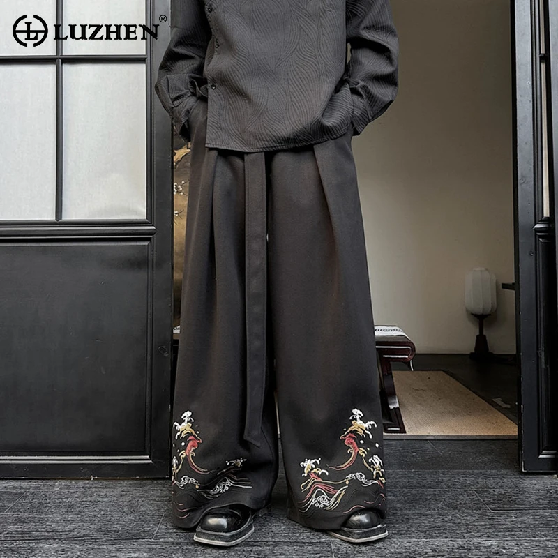 

LUZHEN 2025 новые оригинальные роскошные прямые брюки с вышивкой в китайском стиле, мужские модные элегантные красивые брюки JY4940