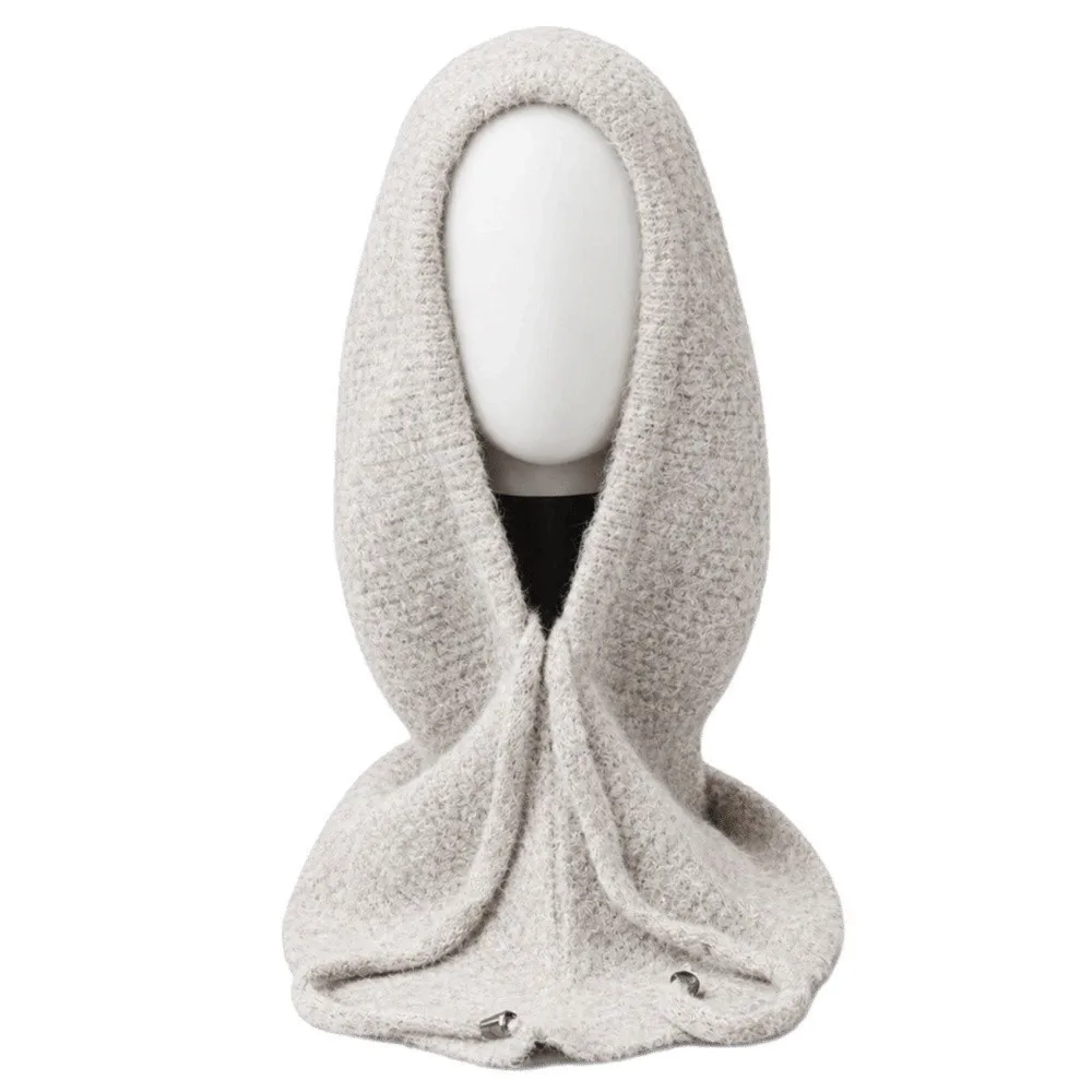 Trendy Style Winter Balaclava Hat Ear Protection Soft Texture Cute Knit Hood Plain Color Elastic Ribbed Integrated Scarf Cap