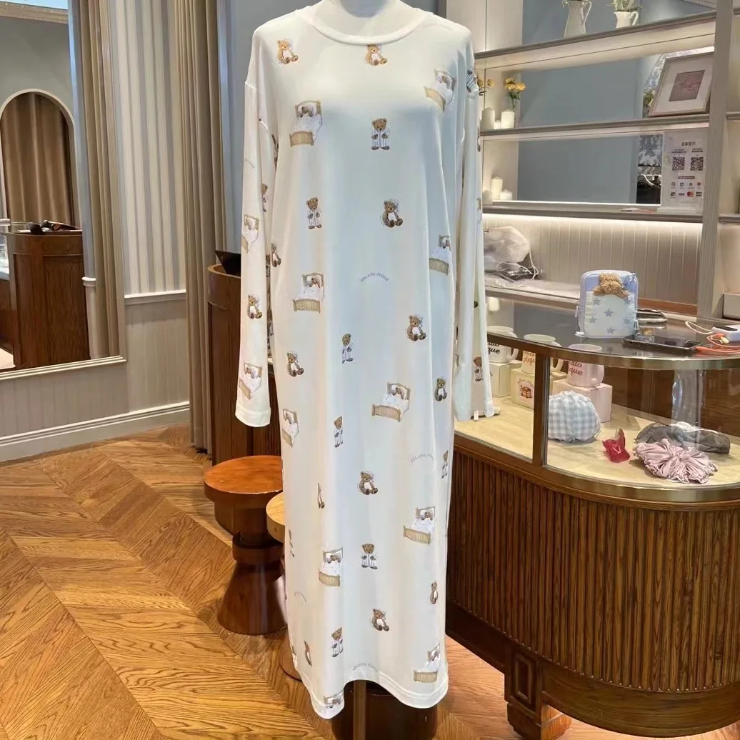 One Piece Ladies Autumn/winter Pajamas Dress Room Wear Ledies Night Gown Modal
