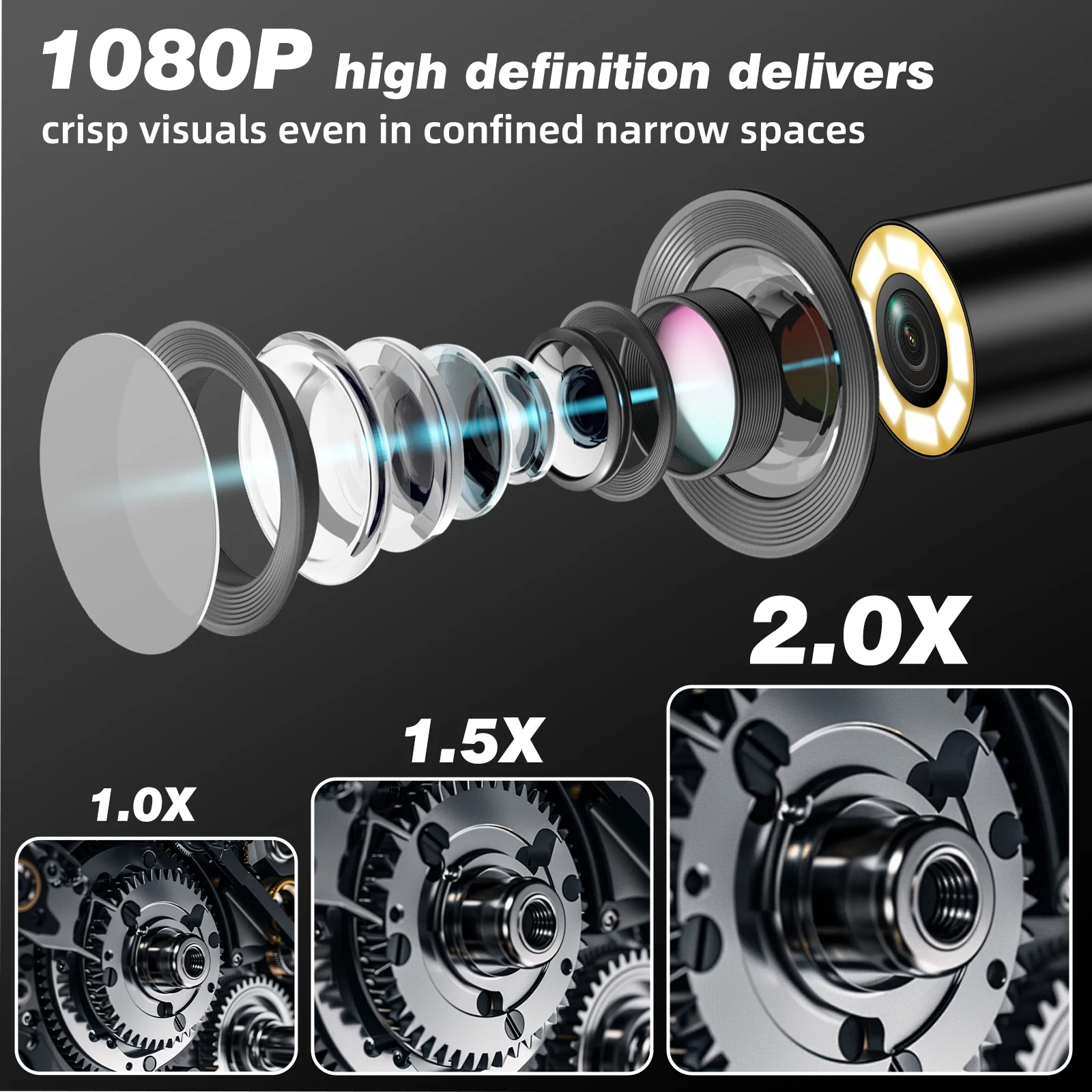 Endoscope Camera 8mm 1080P HD & 4 Level Lighting Adjustable, 4.3
