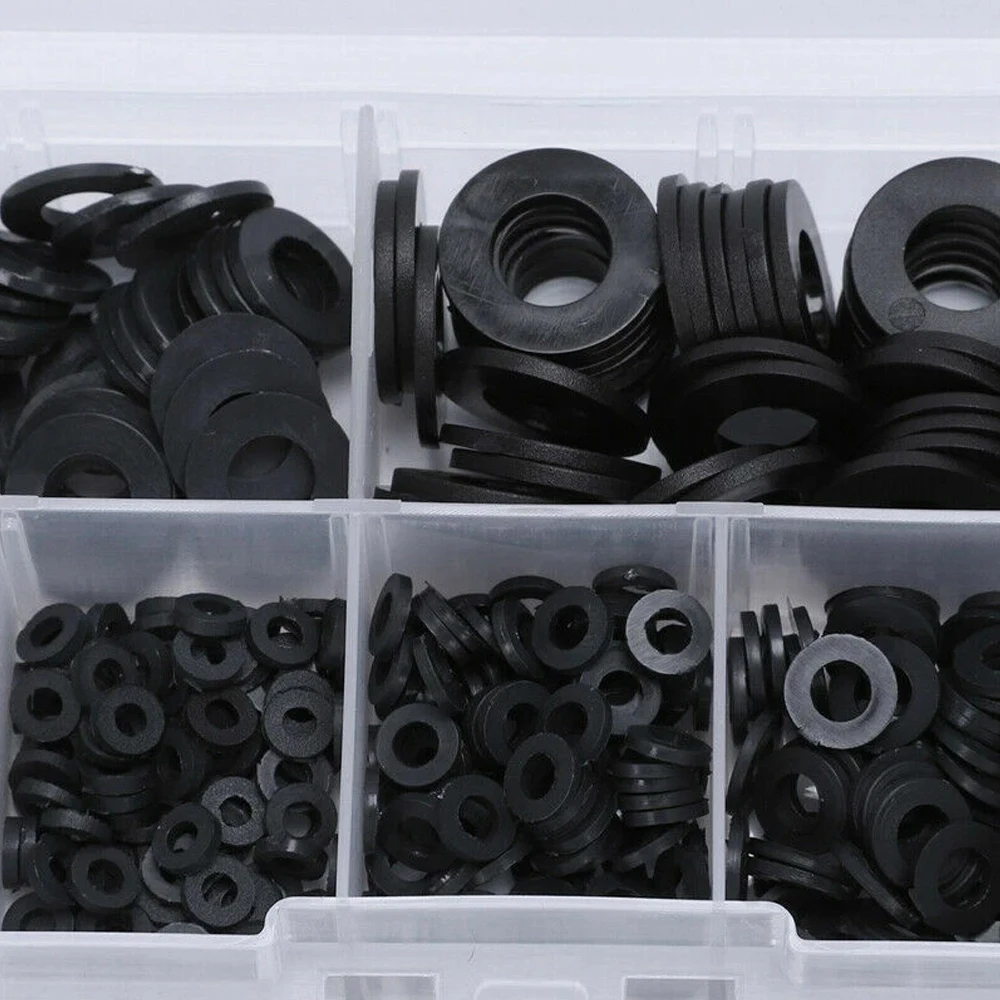 500 Stück flache Unterlegscheiben, Nylon-Gummiringe, einfaches Reparaturdichtungs-Sortiment, M2-M10-Set, selbstspannendes Design – Detail 3