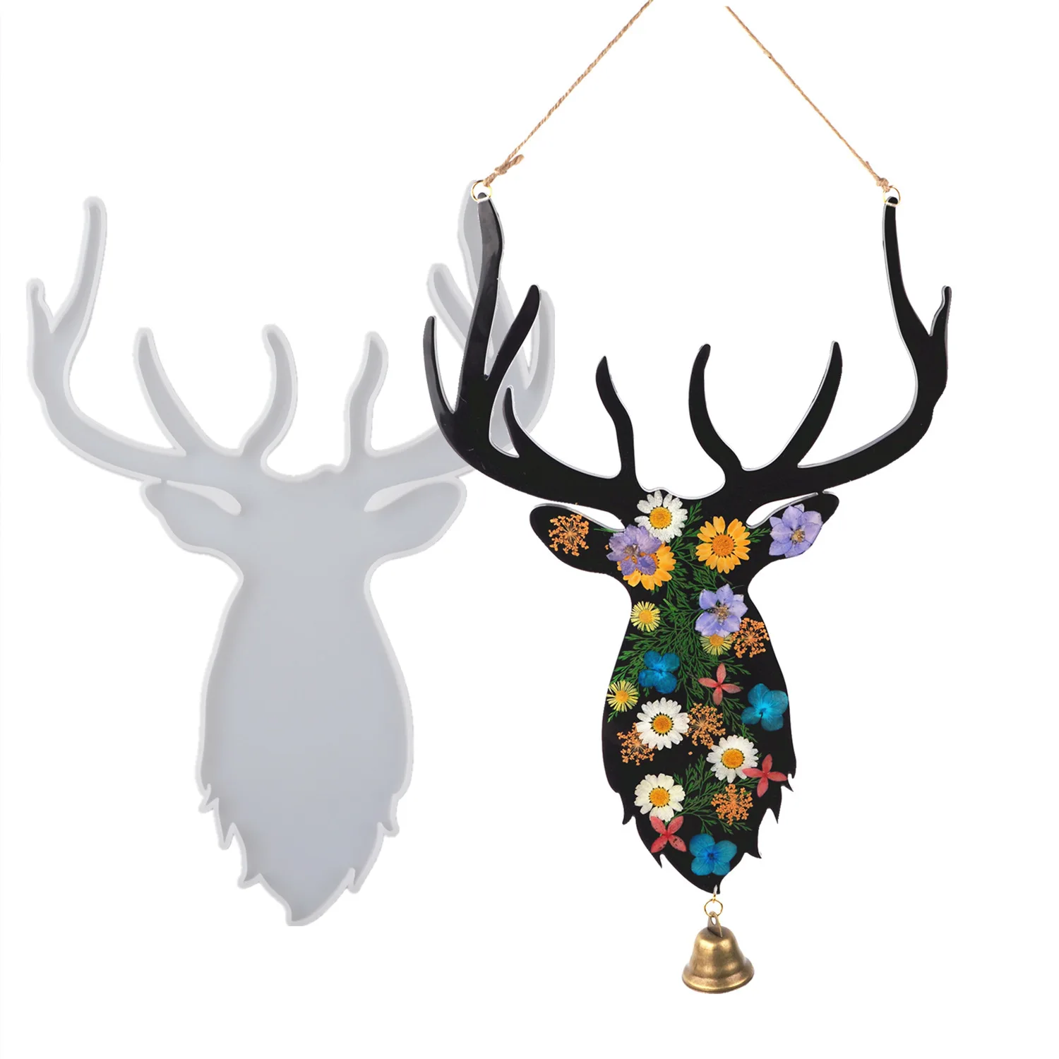 

Christmas diy drip glue deer head fawn antlers door plate tray wall decoration mirror silicone molds