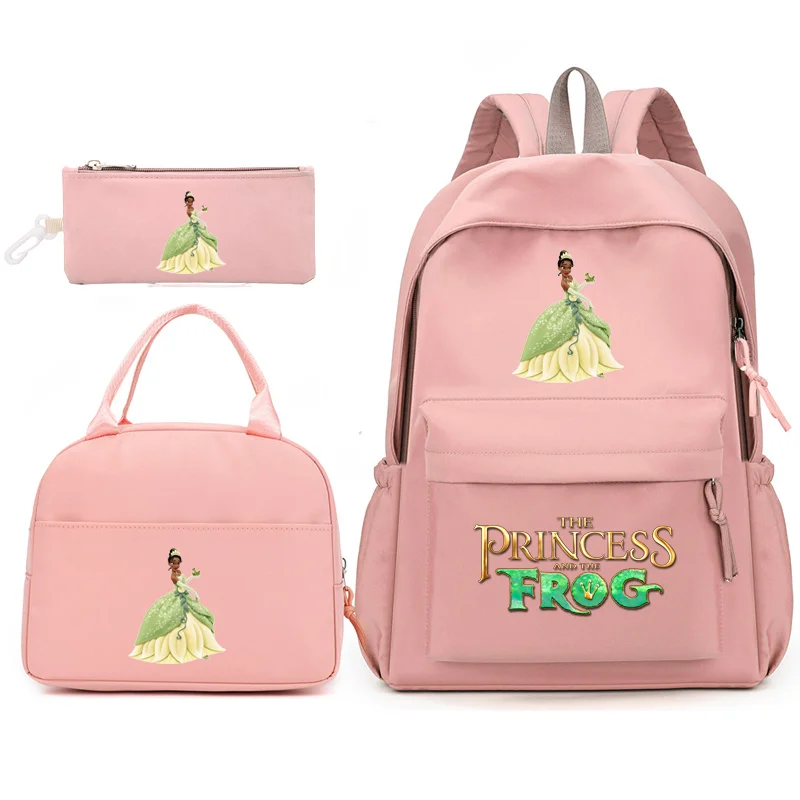 3pcs The Princess and the Frog Backpack with Lunch Bag for Women Student Teenagers School Bags Traval Bag Teenagers Sets