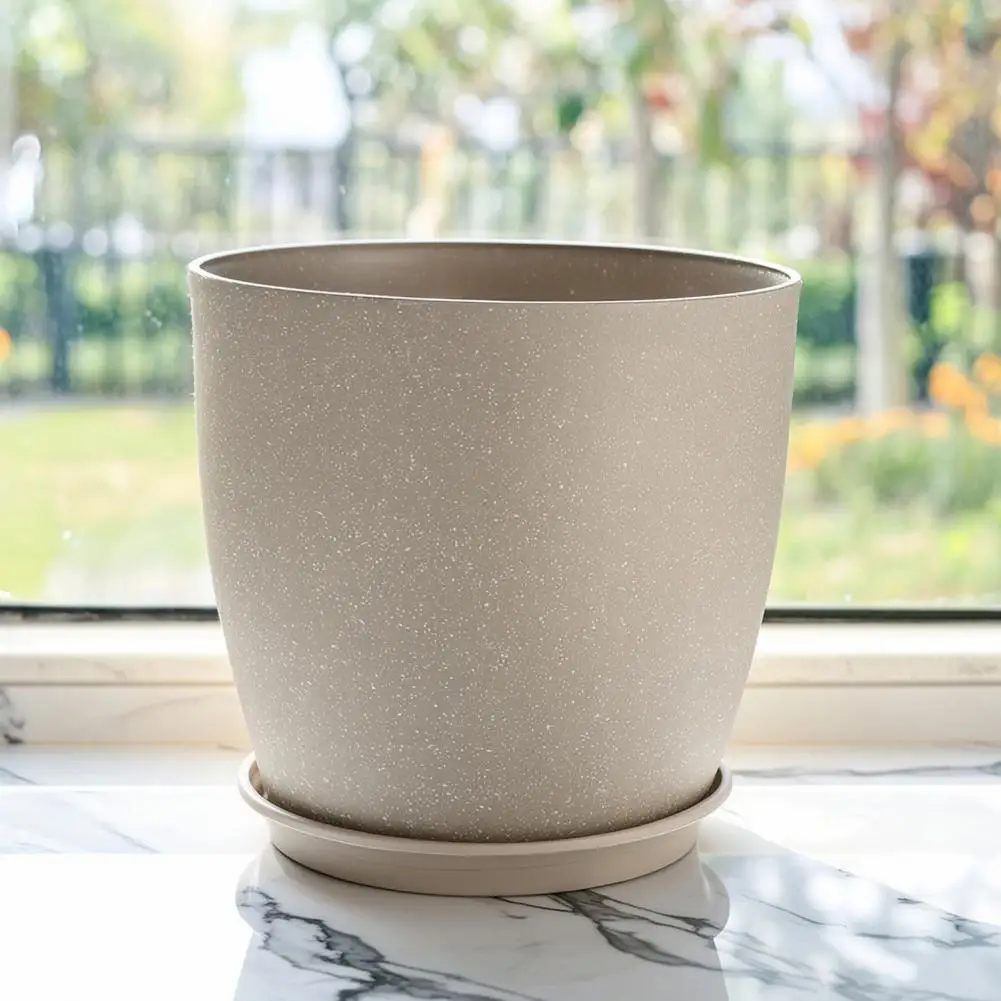 Drainage System Planters for Home Indoor Planters for Plants Modern Stone-look Plant Pot with Saucer Gray Flower Planter
