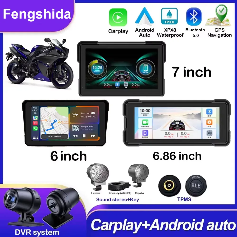 Motorcycle Navigation Screen Wireless CarPlay Android Auto Motorcycle GPS Motor DVR Monitor AMP TPMS Optional