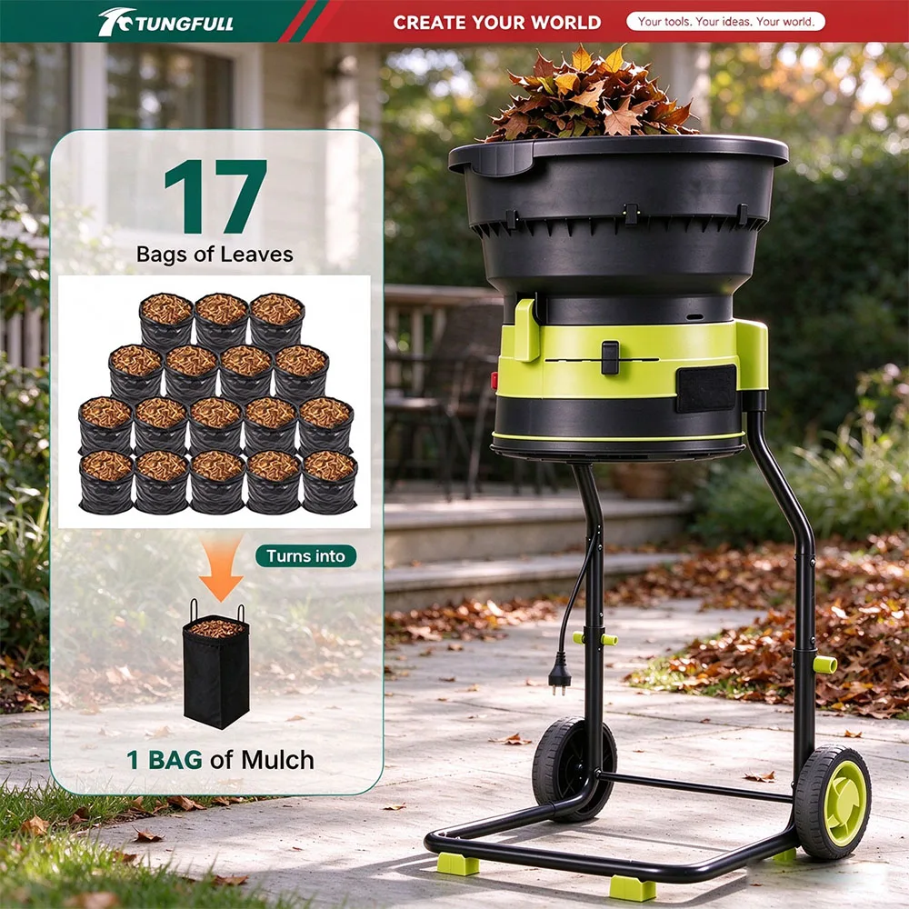 2500W 220V Electric Leaf Shredder, Household Small Grass Branch Leaf Crusher Machine for Garden Lawn Backyard