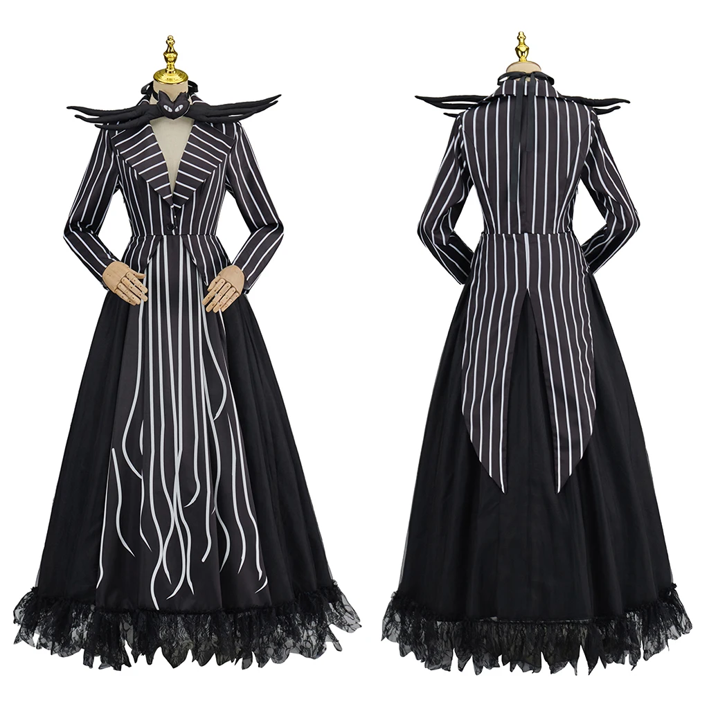 Movie Cosplay Skeleton Costume Women Gothic Steampunk Victorian Fancy Black Dress Tuxedo Halloween Vampire Disguise Ball Gown