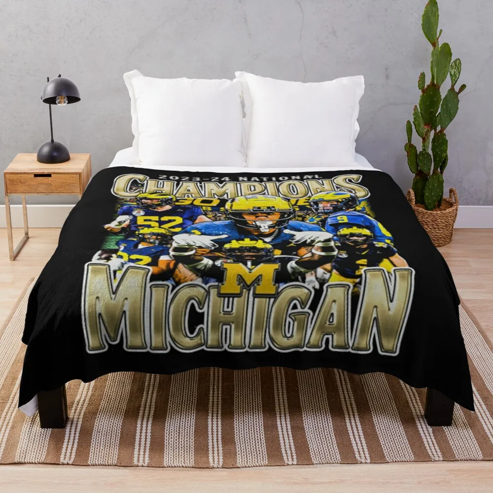 

Michigan National Champs 2023-2024 Vintage Bootleg Throw Blanket for sofa Nap Custom Flannel Fabric Blankets