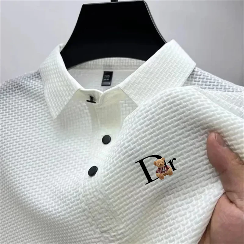 

Men's Breathable Short Sleeve T-shirt Summer Versatile Business Casual Polo Shirt Bone Flower Solid Color Fashion Top