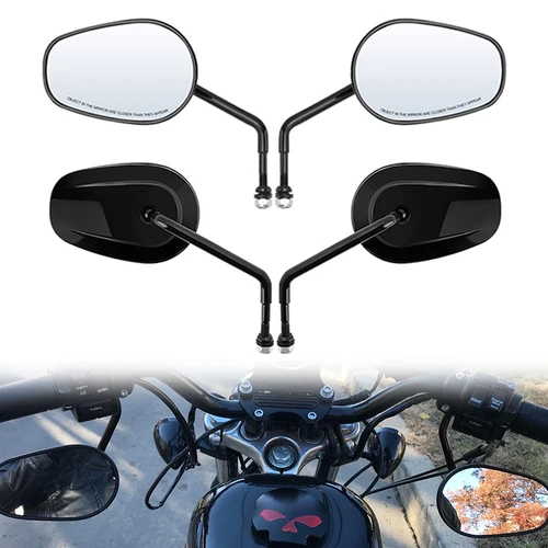 Espejos retrovisores laterales para motocicleta, 8MM, negro brillante, para Harley Touring Road King Road Glide Sportster 883 1200 Dyna Softail