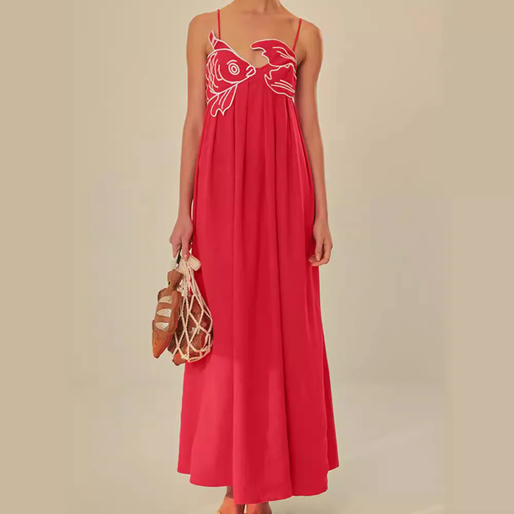 New Fashionable Personalized Red Fish Shaped strapless Dress with Strap and backless Long Dress