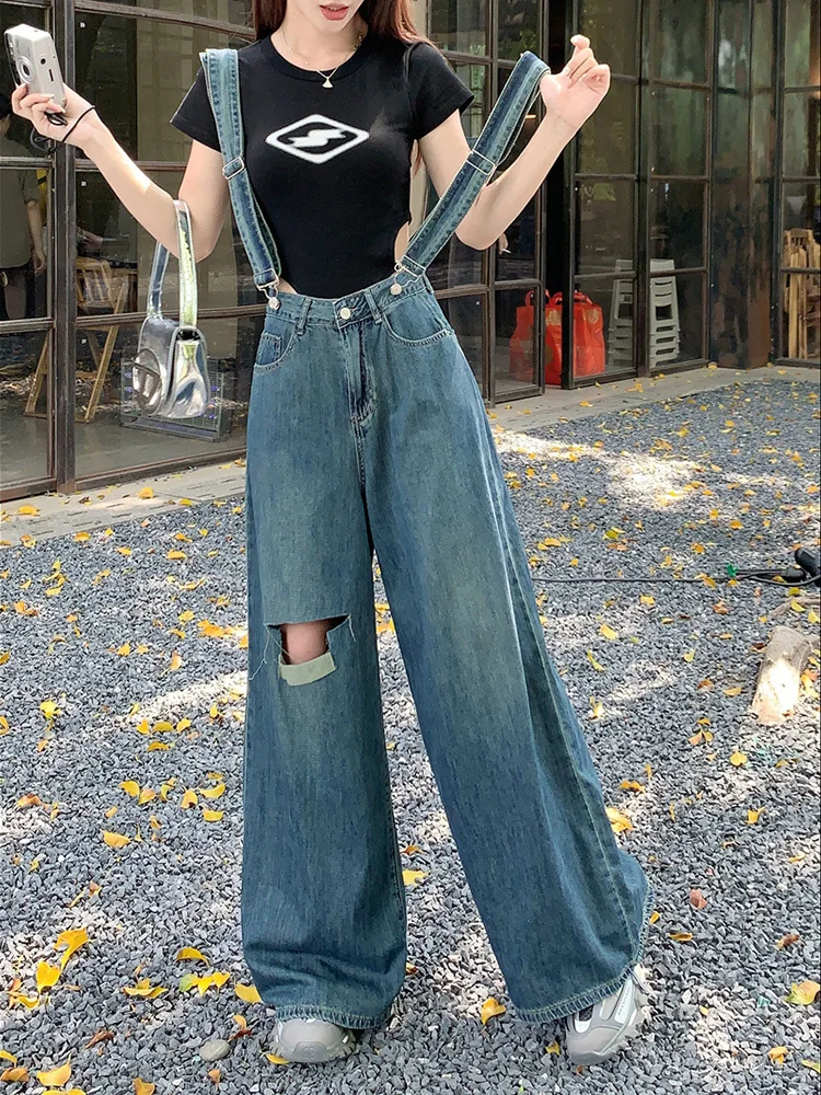

Overall Straight For Women In Spring With A Small Design Feel Niche Loose Leg Long Pants Jeans Jumpsuit