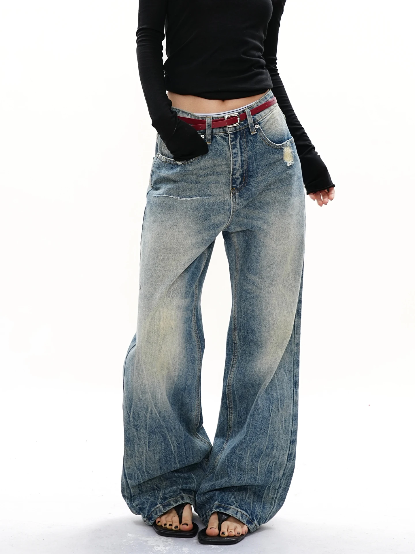 

Джинсы Waed Distred Wide Leg унисекс в американском ретро-стиле, повседневные джинсы Cleanfit для пар, джинсовые брюки из денима для взрослых