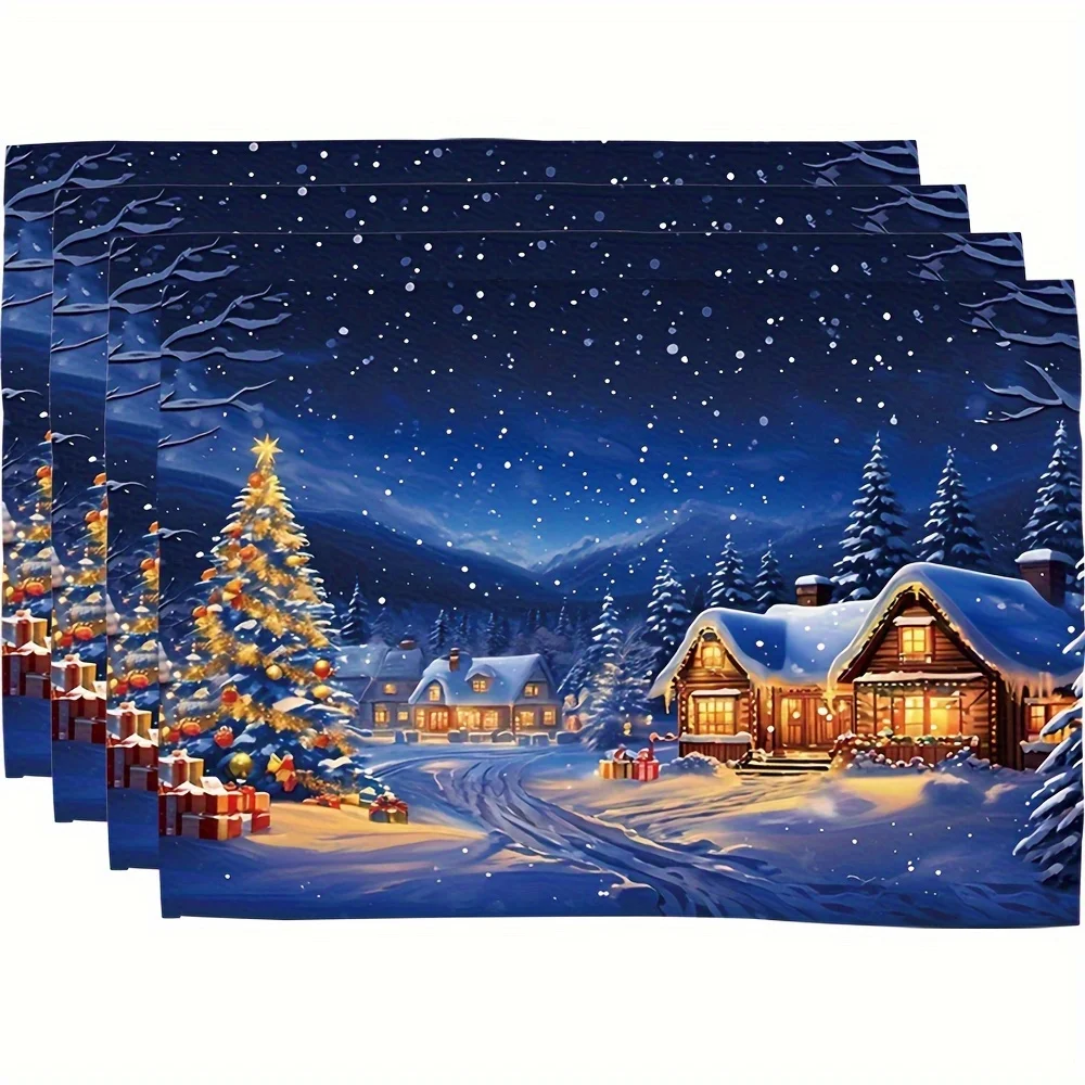 VIKAMA 4-Piece Christmas Placemats with Starry Sky Effect Home Banquet Christmas Party Holiday Table Decor