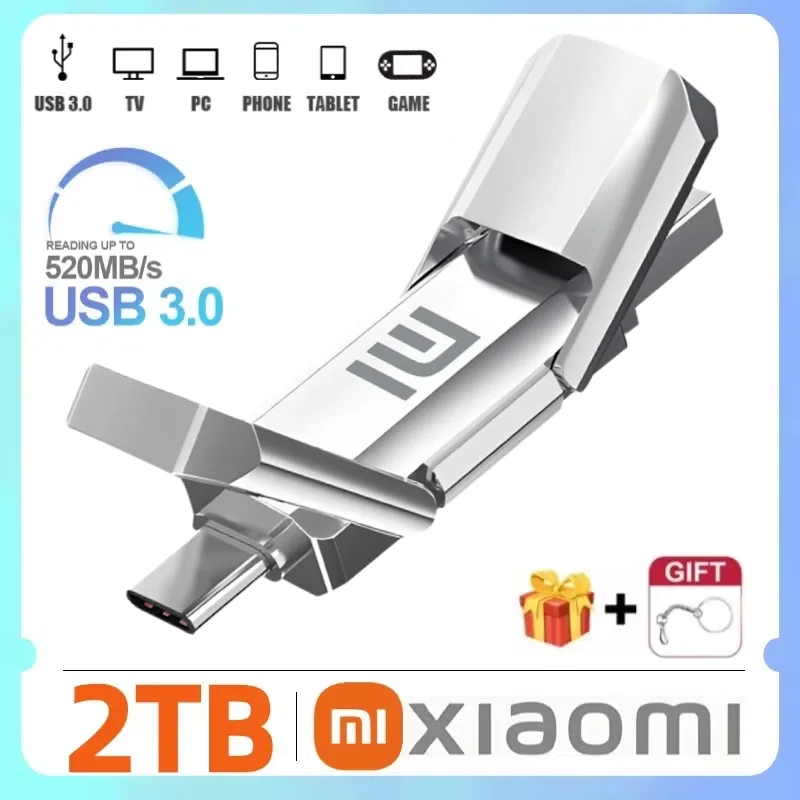 USB-флеш-накопитель Xiaomi TYPE C 2 в 1 USB-накопитель 3,0 128 ГБ, 2 ТБ, 1 ТБ, водонепроницаемый флэш-накопитель для Iphone 15 Pro Max