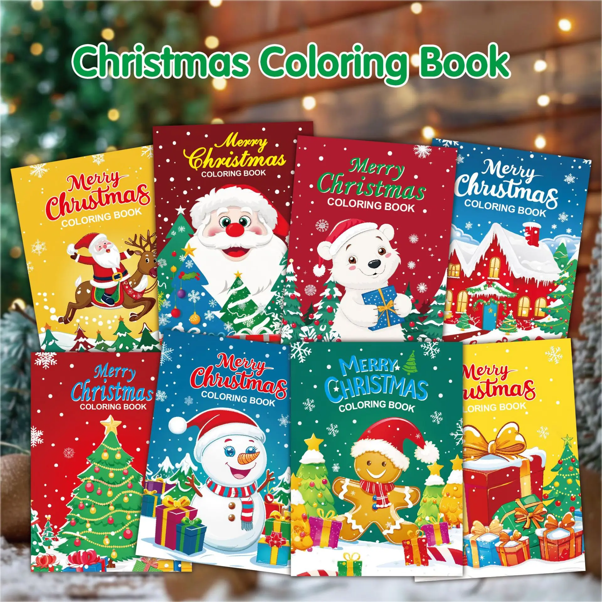 8-Book Set Children's Cartoon Coloring Books DIY Drawing Color Book Holiday Party Theme Christmas Coloring Book