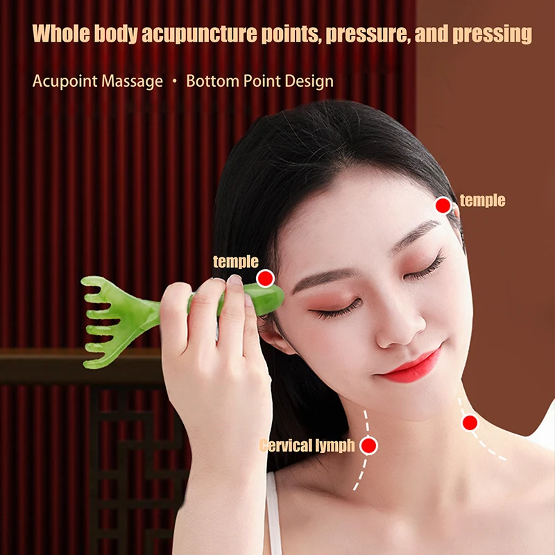 Resin Long Handle Gua Sha Comb Body Meridian Massage Tool Anti-static Head Six Claw Massager Promote Blood Circulation