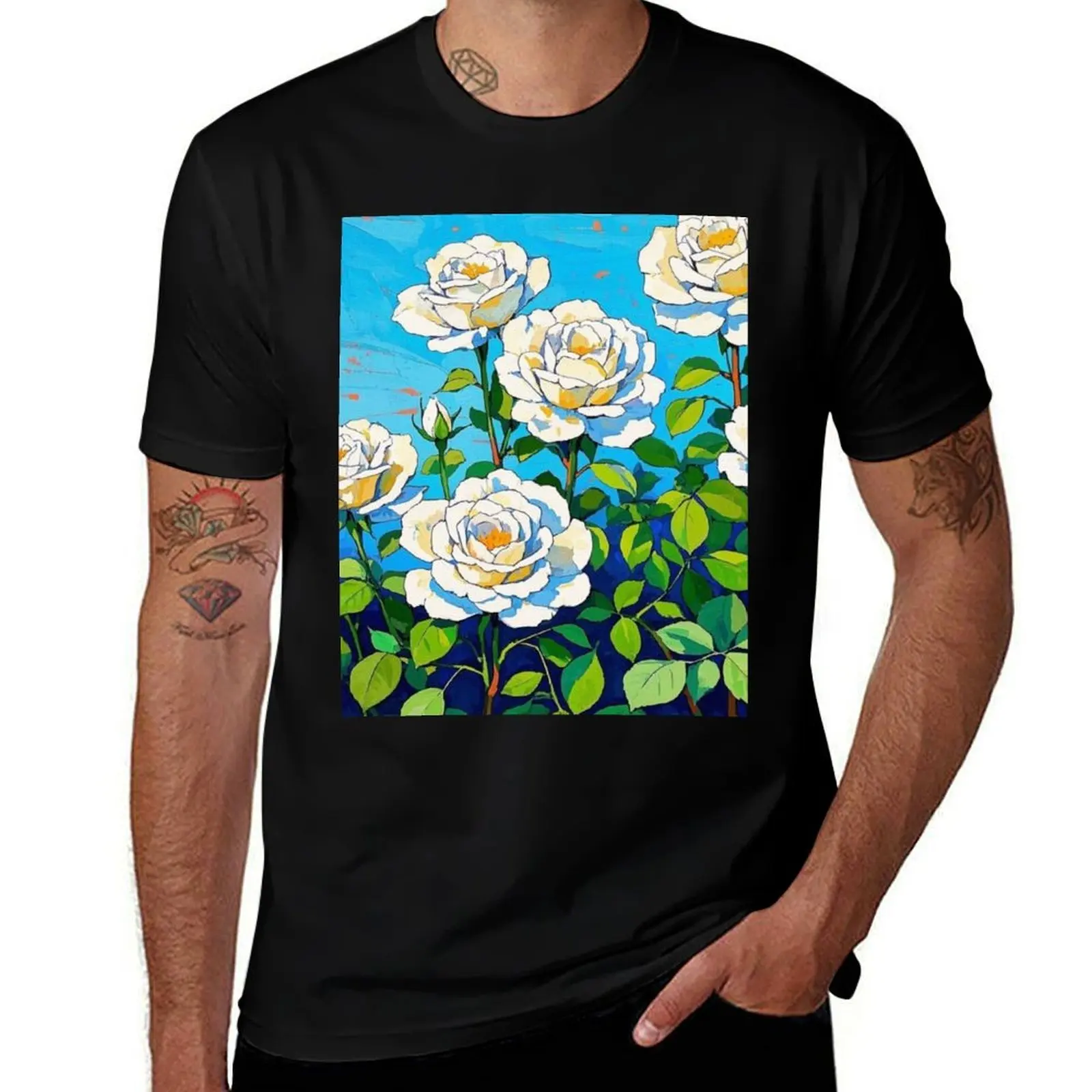 

White Watercolor Rose Garden T-Shirt clothes man clothes graphic t shirts cute tops men tshirt