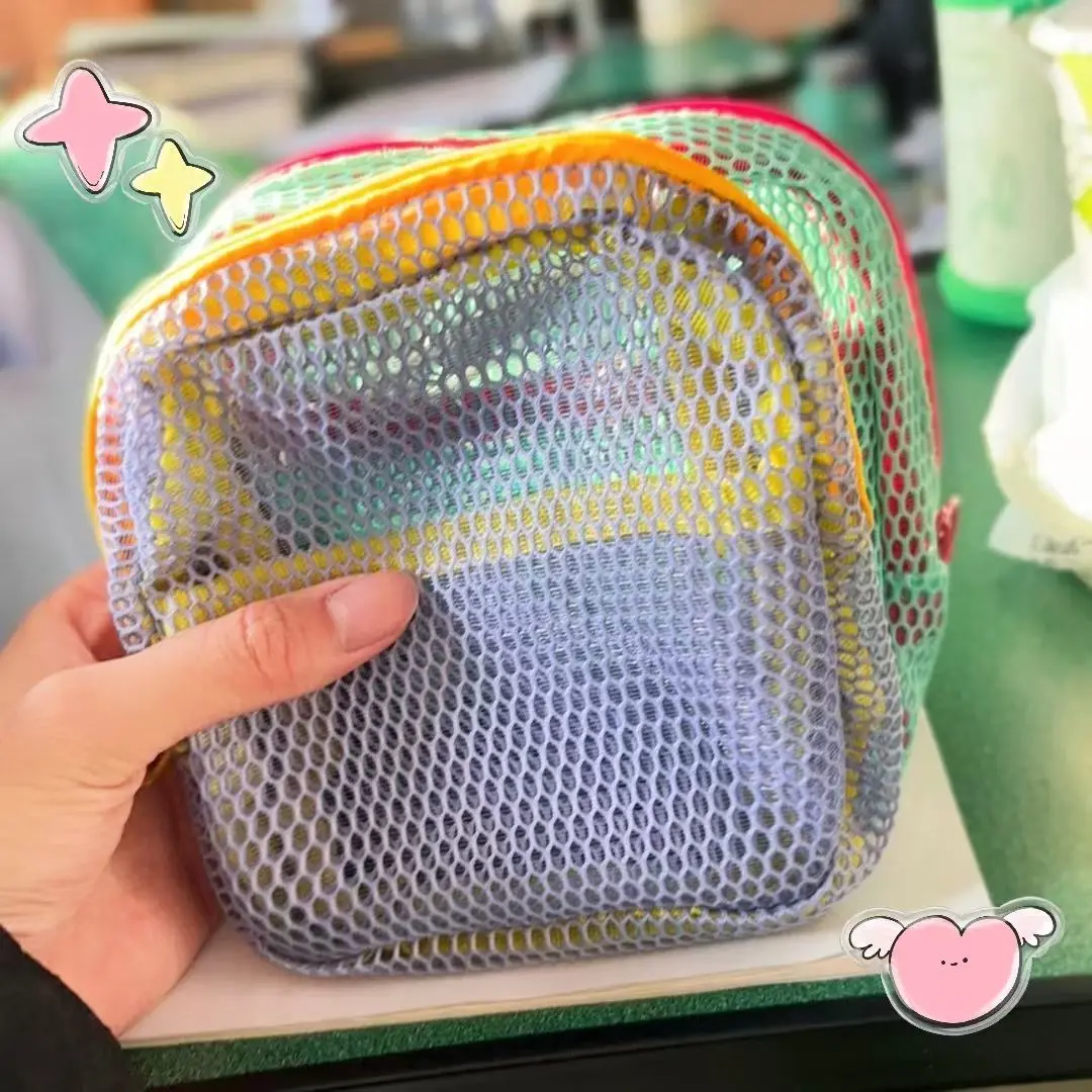 Mini Mesh Makeup Bag Dopamine Travel Toiletry Organizer Portable Small Cosmetic Pouch Ins Style Transparen