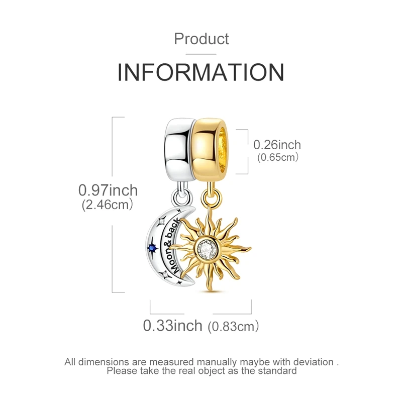 Charms Sun and Moon Dangle Two Tone Love Beads Fit Charms 925 Silver Bracelets for Women Women Jewelry Making Diy