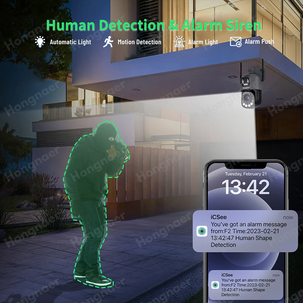 Hongnaer 36X Zoom Óptico 4G LTE Sem Fio Smart Home PTZ Câmera de Vigilância CCTV 4K ICSee 4G Cartão Sim Câmera de Segurança de Lente Dupla
