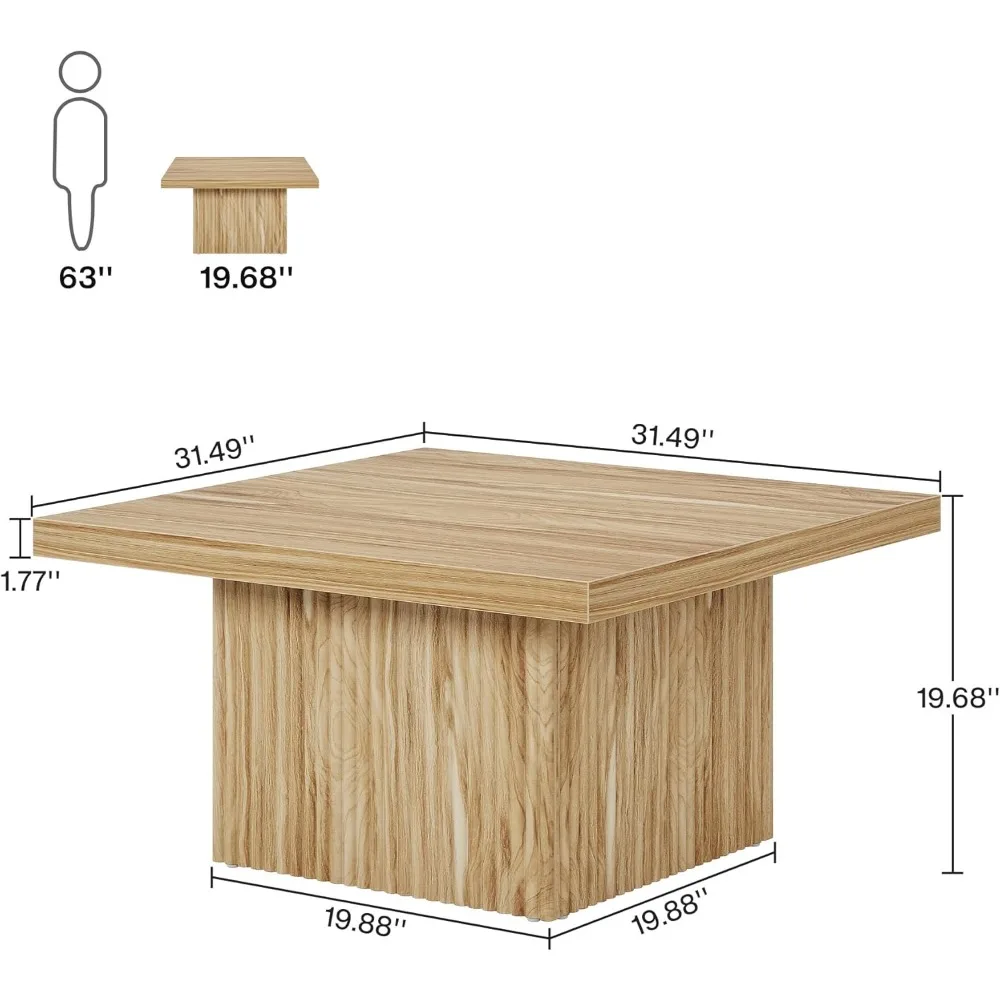 Mesa de centro canelada moderna de meados do século, mesa grande de coquetel para sala de estar de 31,5 polegadas para interiores elegantes