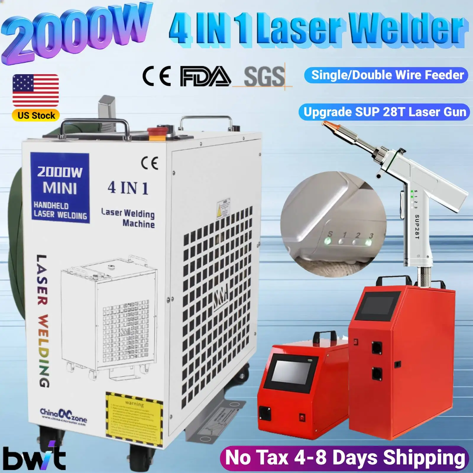 2000W BWT 4 en 1 máquina cortadora de soldadura láser de fibra nueva actualización SUP 28T pistola de soldadura soldador láser de mano para todos los metales
