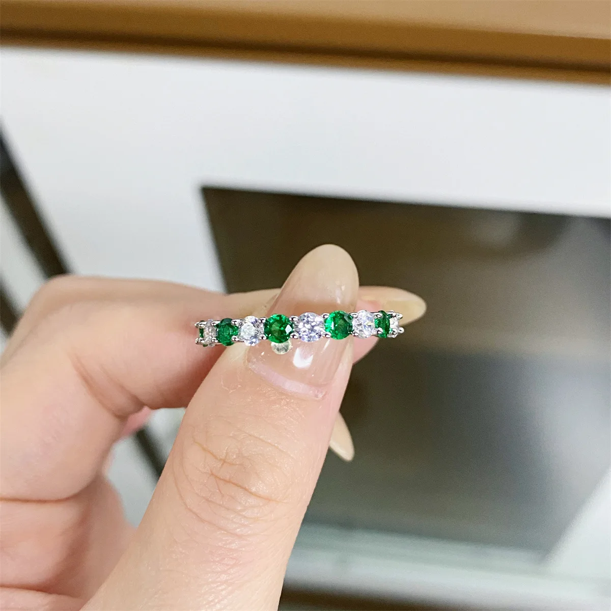PT950 platinum - women's ring - rainbow candy color row ring - stackable pendant ring - versatile