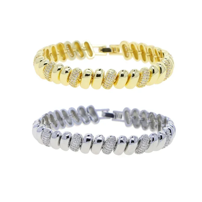 High Quality Herringbone Fashion Jewelry Set Micro Paved Cubic Zirconia CZ Geometric Gold Color Beaded Charm Necklace Bracelet