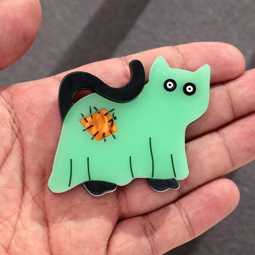Halloween Niedliche Acryl-Geisterkatzen-Brosche für Damen und Herren Cartoon-Tier-Anstecknadeln Schmuck-Accessoire – Detail 4