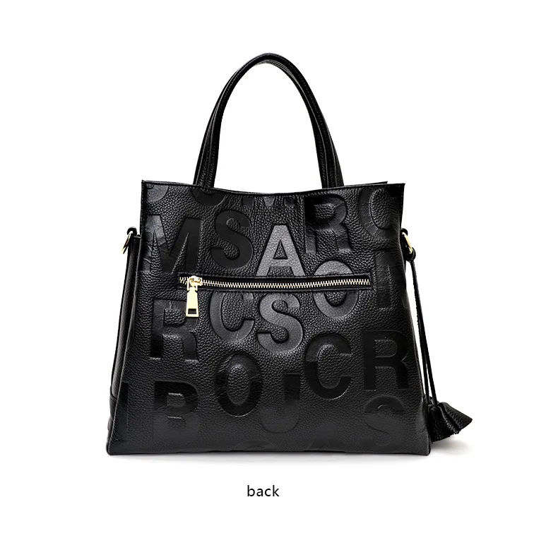 Neue modische Damenhandtasche mit Buchstaben-Print, hochwertig und geräumig, aus Rindsleder, ideal für den Arbeitsweg. – Detail 11