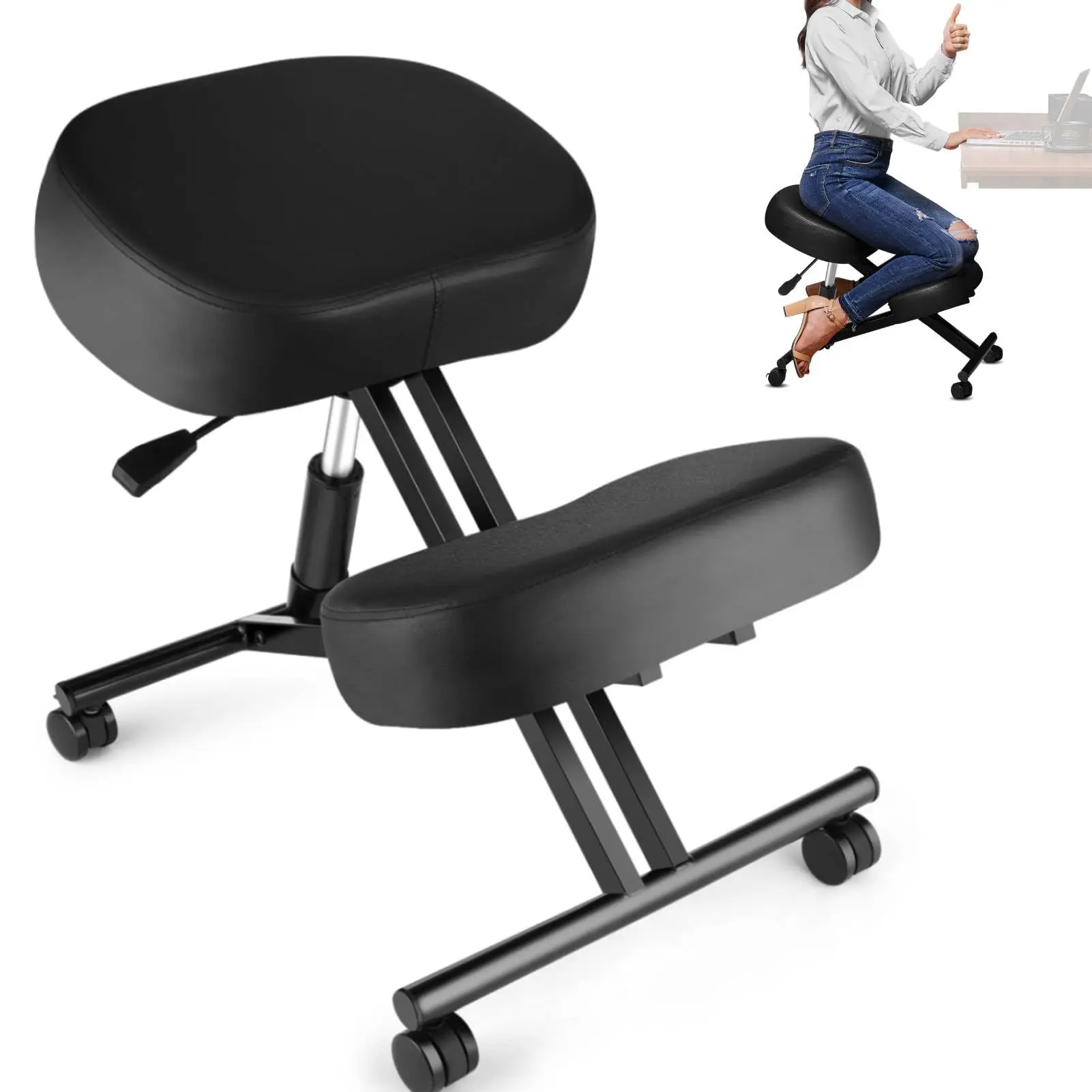 Ergonomic Kneeling Chair, Meditation Chair with Height Adjustable and Cushion for Home and Office, Posture Office Stool