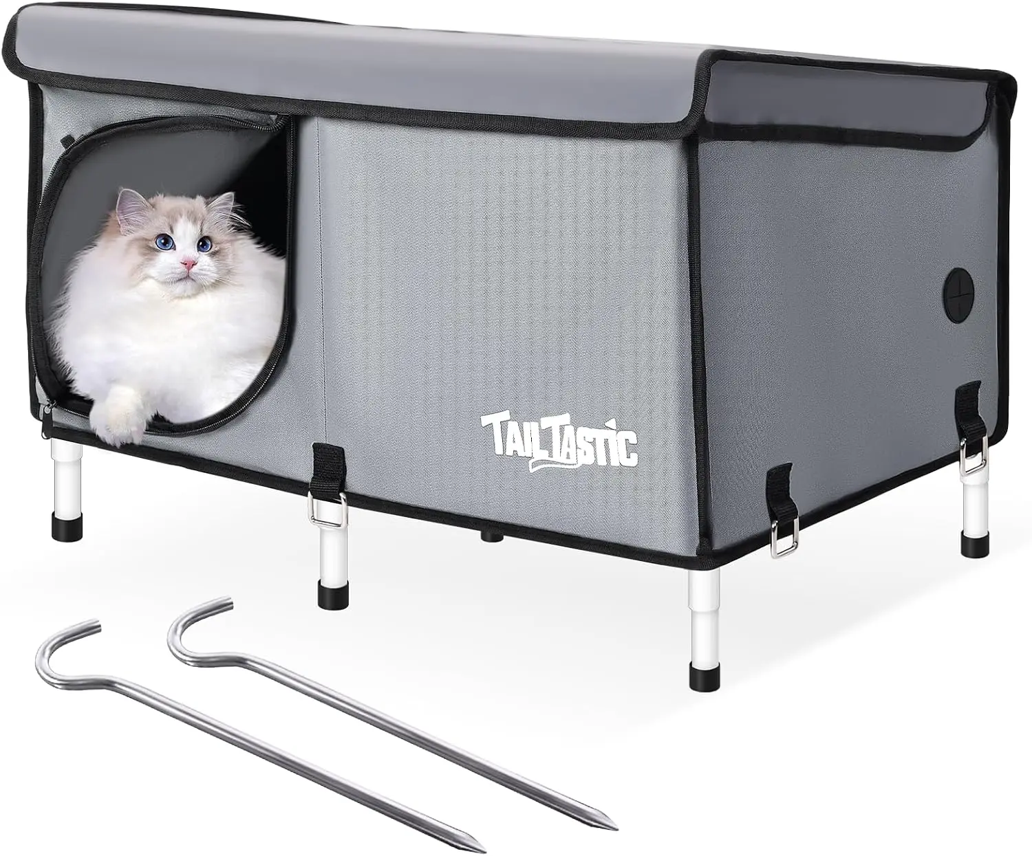 Outdoor Cat House Elevated,Insulated Feral Cat House Outdoor for Winter,Waterproof Cat Bed with Cozy Cushion(Grey, Large)