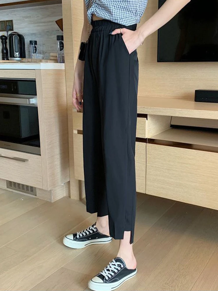 Zoki Harajuku High Waist Harem Pants Women Summer Korean Loose Black Ankle Length Pants Chic Irregular Student Casual Trousers