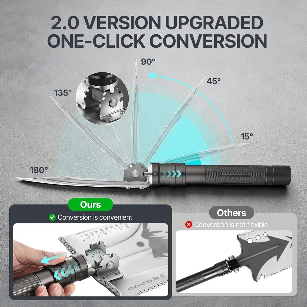 مجموعة أدوات النجاة للتخييم، إصدار 2.0، مجرفة تكتيكية قابلة للطي متعددة الوظائف من الدرجة العسكرية مع تيتاني #3