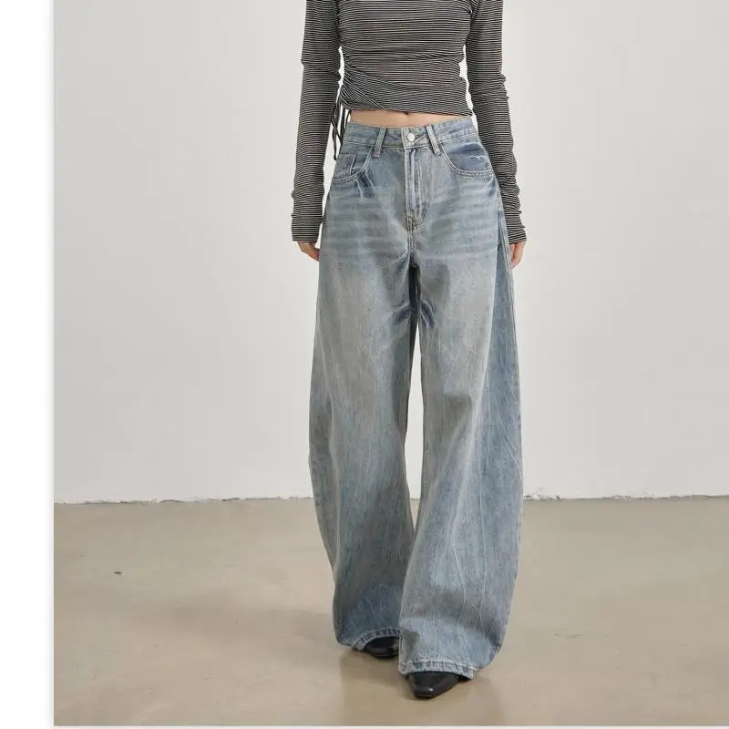 ZHISILAO جينز كلاسيكي أزرق واسع الساق للنساء عتيق غير رسمي فضفاض كامل الطول من قماش الدنيم ملابس الشارع الشهير 2025 #4